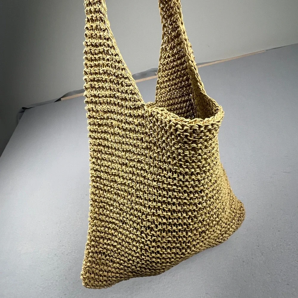 Beach‎ Tote Straw Knit Shoulder Bag Womens Tan Woven Boho Summer Vacation Travel